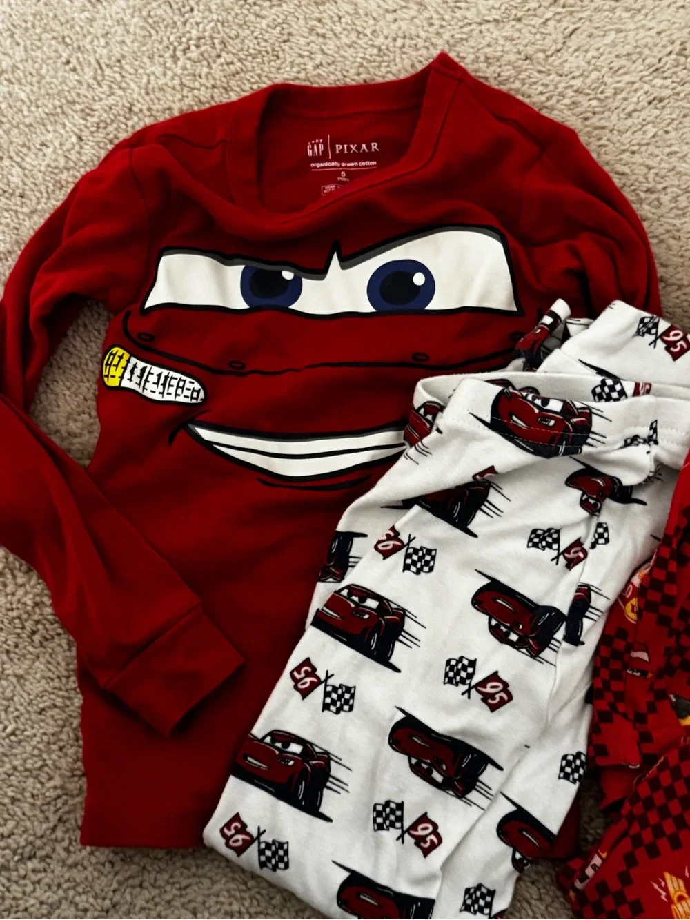 GAP Red Cars Pajama Sets with Lightning McQueen Prints